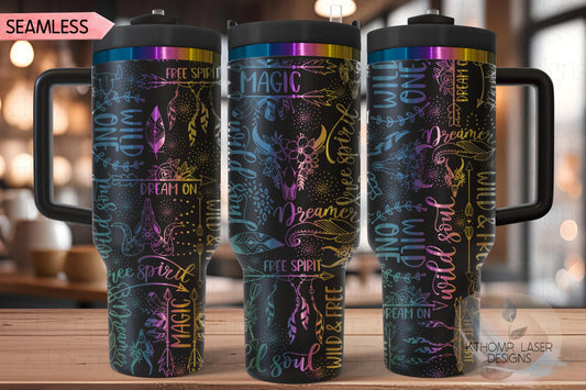 Wild Soul Free Spirit Boho Tumbler Wrap SVG | 40oz Laser Engraving File | Rotary Ready Digital Design | Zodiac Boho SVG