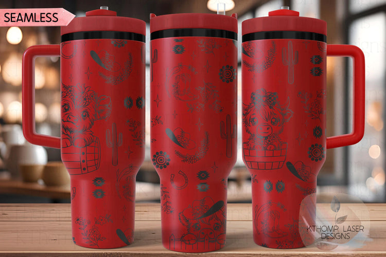 Cute Highland Cows Western Tumbler Wrap SVG | 40oz Laser Engraving File | Rotary Ready Digital Design | Western Farm SVG