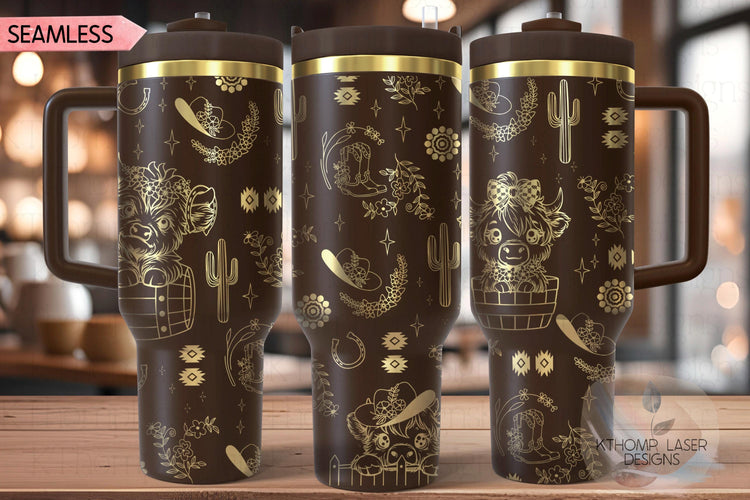 Cute Highland Cows Western Tumbler Wrap SVG | 40oz Laser Engraving File | Rotary Ready Digital Design | Western Farm SVG