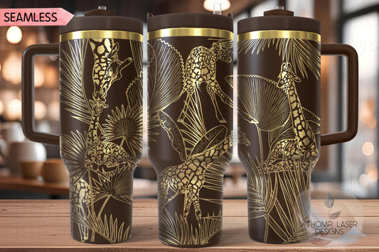 Giraffe Tumbler Wrap SVG | 40oz Laser Engraving File | Rotary Ready Digital Design | Jungle Theme SVG