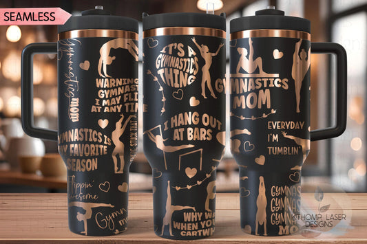 Gymnastics Mom Tumbler Wrap SVG | 40oz Laser Engraving File | Rotary Ready Digital Design | Mom Life SVG