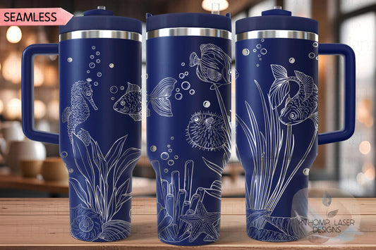 Ocean Life Tumbler Wrap SVG | 40oz Laser Engraving File | Rotary Ready Digital Design | Ocean Nautical SVG