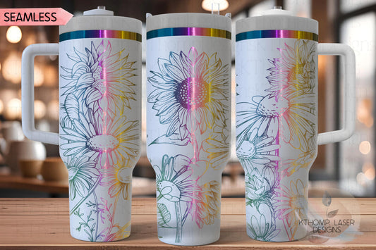 Sunflowers and Daisies Tumbler Wrap SVG | 40oz Laser Engraving File | Rotary Engrave Digital Design | Floral SVG Design