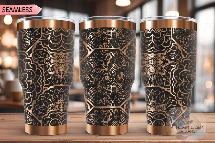 Faith Mandala Jesus Mandala Tumbler Wrap SVG | 20oz and 30oz Laser Engraving File | Rotary Ready Digital Design | Support Awareness SVG