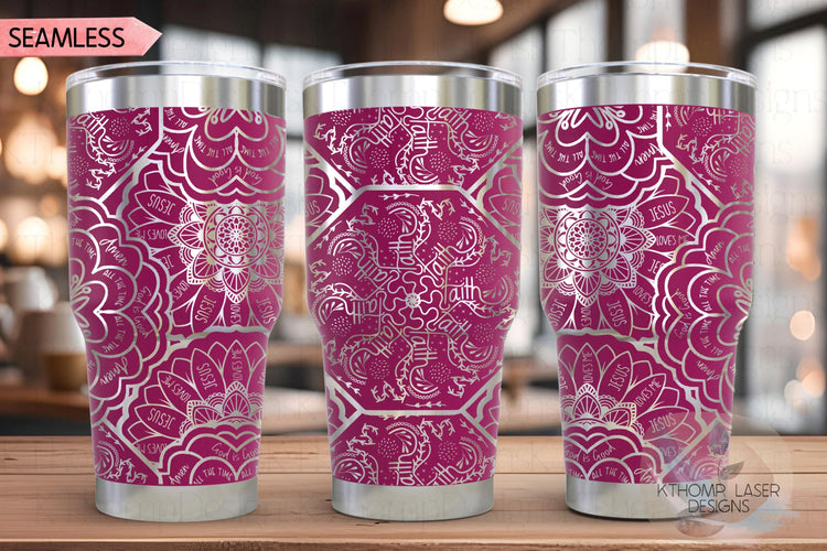 Faith Mandala Jesus Mandala Tumbler Wrap SVG | 20oz and 30oz Laser Engraving File | Rotary Ready Digital Design | Support Awareness SVG
