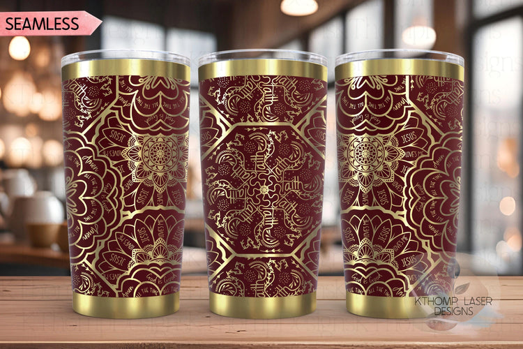 Faith Mandala Jesus Mandala Tumbler Wrap SVG | 20oz and 30oz Laser Engraving File | Rotary Ready Digital Design | Support Awareness SVG