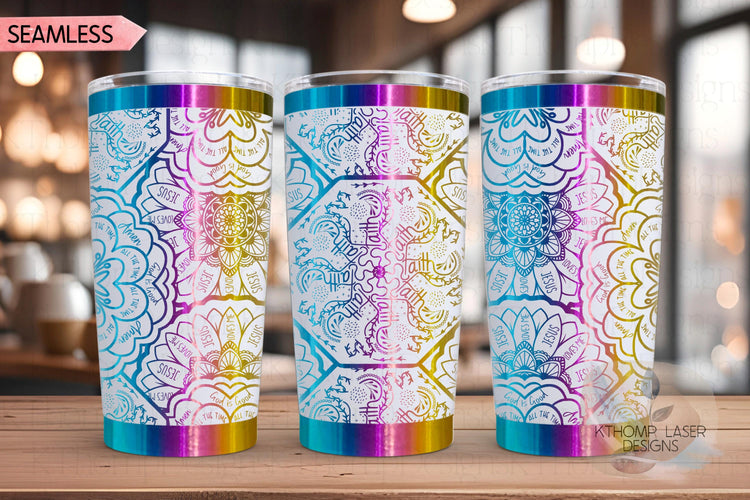 Faith Mandala Jesus Mandala Tumbler Wrap SVG | 20oz and 30oz Laser Engraving File | Rotary Ready Digital Design | Support Awareness SVG
