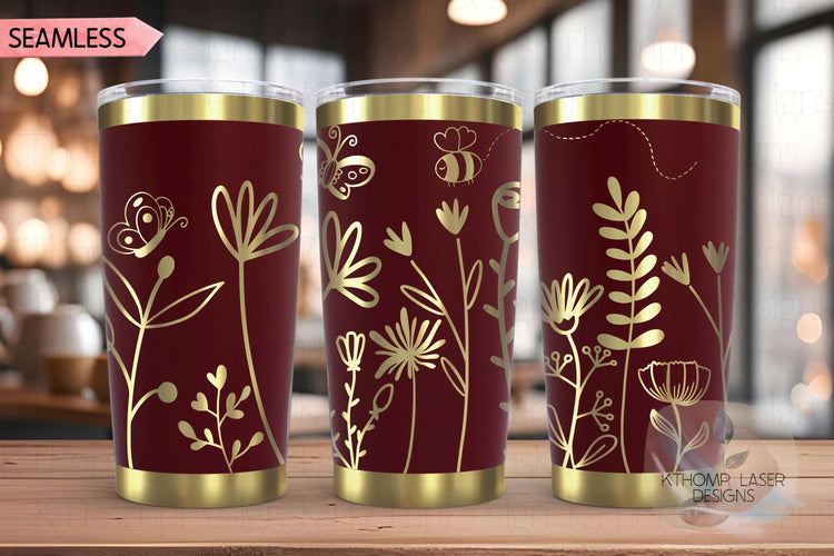Floral Garden Tumbler Wrap SVG | 20oz and 30oz Laser Engraving File | Rotary Engrave Digital Design | Floral SVG Design