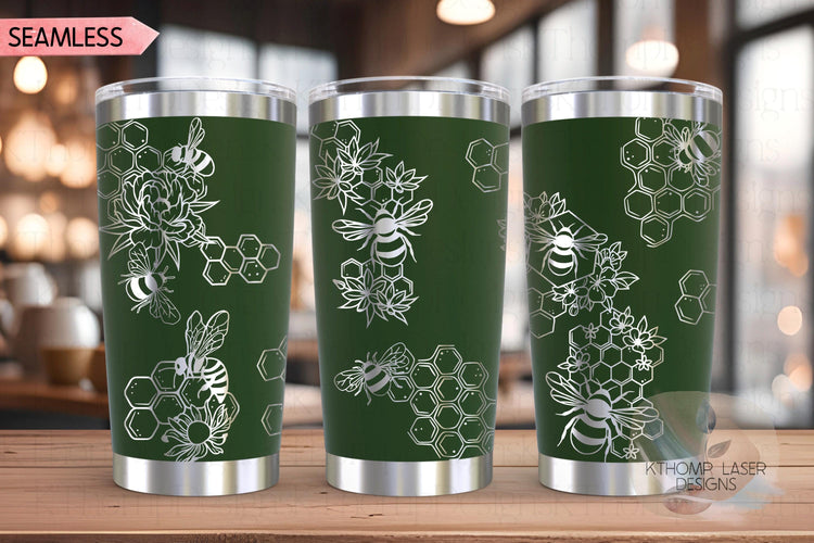 Honey Bees Tumbler Wrap SVG | 20oz and 30oz Laser Engraving File | Rotary Ready Digital Design | Exotic Animal SVG