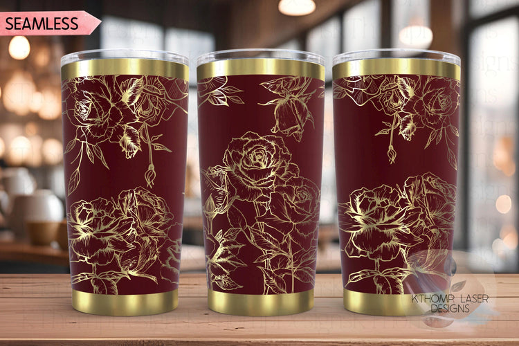 Roses 1 Tumbler Wrap SVG | 20oz and 30oz Laser Engraving File | Rotary Engrave Digital Design | Floral SVG Design