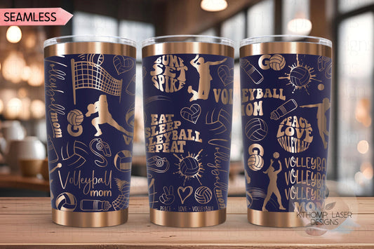 Volleyball Mom Tumbler Wrap SVG | 20oz and 30oz Laser Engraving File | Rotary Ready Digital Design | Mom Life SVG
