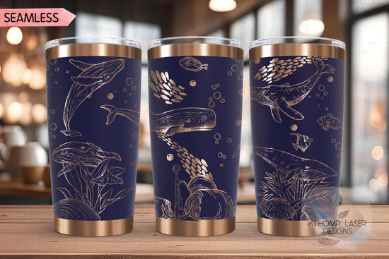 Whales Tumbler Wrap SVG | 20oz and 30oz Laser Engraving File | Rotary Ready Digital Design | Ocean Nautical SVG
