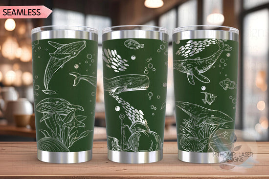Whales Tumbler Wrap SVG | 20oz and 30oz Laser Engraving File | Rotary Ready Digital Design | Ocean Nautical SVG