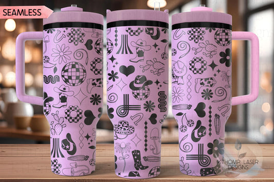 Disco Cowgirl Groovy Tumbler Wrap SVG | 40oz Laser Engraving File | Rotary Ready Digital Design | Western Farm SVG