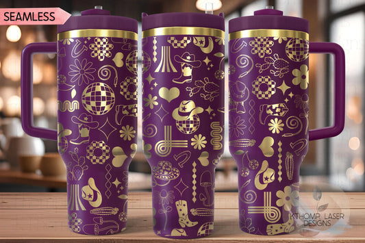 Disco Cowgirl Groovy Tumbler Wrap SVG | 40oz Laser Engraving File | Rotary Ready Digital Design | Western Farm SVG