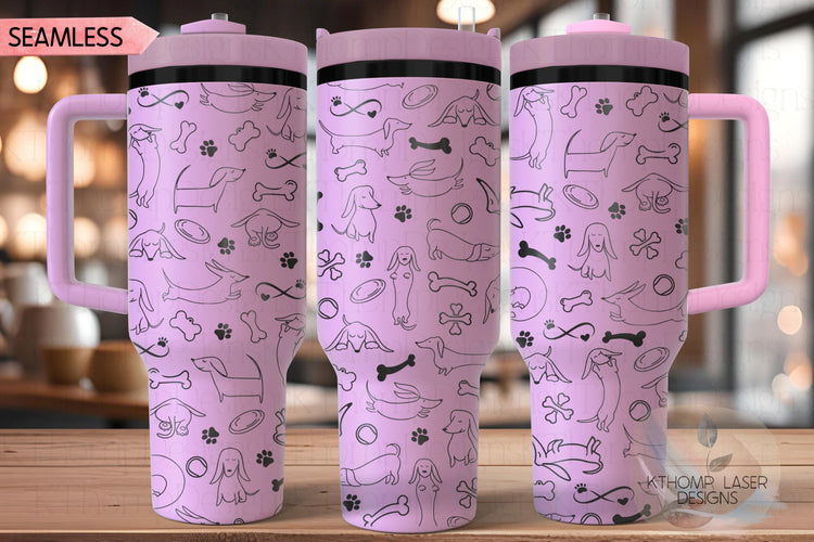 Doodle Dachshunds Tumbler Wrap SVG | 40oz Laser Engraving File | Rotary Engrave Digital Design | Dog Lover Gift