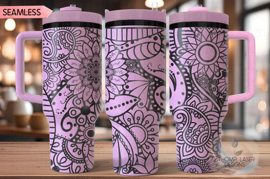 Henna Doodles Tumbler Wrap SVG | 40oz Laser Engraving File | Rotary Ready Digital Design | Zodiac Boho SVG