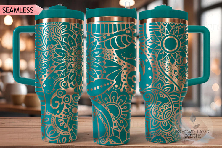 Henna Doodles Tumbler Wrap SVG | 40oz Laser Engraving File | Rotary Ready Digital Design | Zodiac Boho SVG