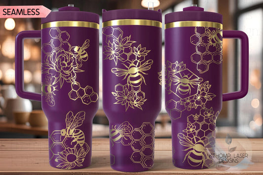 Honey Bees Tumbler Wrap SVG | 40oz Laser Engraving File | Rotary Ready Digital Design | Exotic Animal SVG