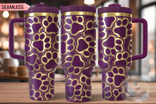 Paw Print Burst Tumbler Wrap SVG | 40oz Laser Engraving File | Rotary Ready Digital Design | Pet Lover Gift