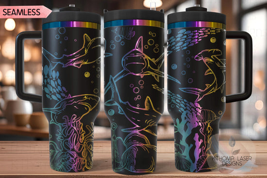 Sharks Tumbler Wrap SVG | 40oz Laser Engraving File | Rotary Ready Digital Design | Ocean Nautical SVG