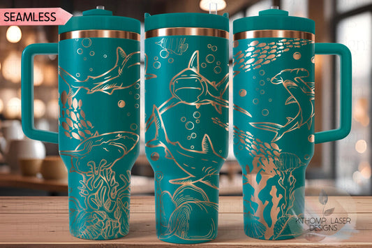 Sharks Tumbler Wrap SVG | 40oz Laser Engraving File | Rotary Ready Digital Design | Ocean Nautical SVG