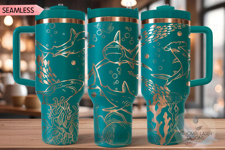 Sharks Tumbler Wrap SVG | 40oz Laser Engraving File | Rotary Ready Digital Design | Ocean Nautical SVG