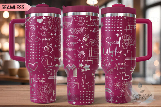 Social Worker Mental Health Tumbler Wrap SVG | 40oz Laser Engraving File | Rotary Ready Digital Design | Career Gift SVG