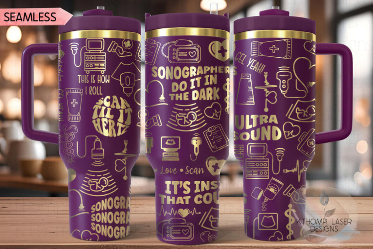 Sonographer Ultrasound Tumbler Wrap SVG | 40oz Laser Engraving File | Rotary Ready Digital Design | Career Gift SVG