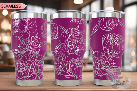 Peony Tumbler Wrap SVG | 20oz and 30oz Laser Engraving File | Rotary Engrave Digital Design | Floral SVG Design