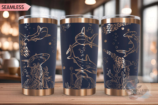 Sharks Tumbler Wrap SVG | 20oz and 30oz Laser Engraving File | Rotary Ready Digital Design | Ocean Nautical SVG