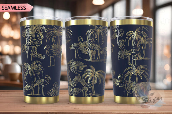 Flamingos Tumbler Wrap SVG | 20oz and 30oz Laser Engraving File | Rotary Ready Digital Design | Ocean Nautical SVG