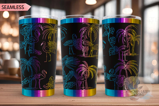 Flamingos Tumbler Wrap SVG | 20oz and 30oz Laser Engraving File | Rotary Ready Digital Design | Ocean Nautical SVG