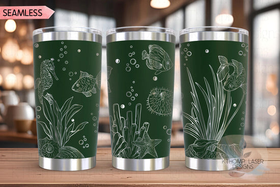 Ocean Life Tumbler Wrap SVG | 20oz and 30oz Laser Engraving File | Rotary Ready Digital Design | Ocean Nautical SVG