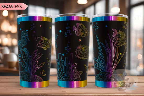 Ocean Life Tumbler Wrap SVG | 20oz and 30oz Laser Engraving File | Rotary Ready Digital Design | Ocean Nautical SVG