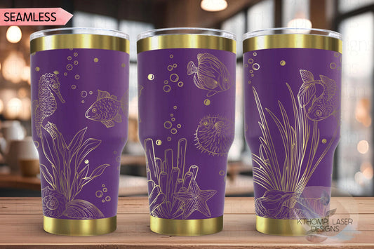Ocean Life Tumbler Wrap SVG | 20oz and 30oz Laser Engraving File | Rotary Ready Digital Design | Ocean Nautical SVG