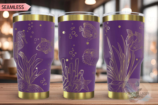 Ocean Life Tumbler Wrap SVG | 20oz and 30oz Laser Engraving File | Rotary Ready Digital Design | Ocean Nautical SVG