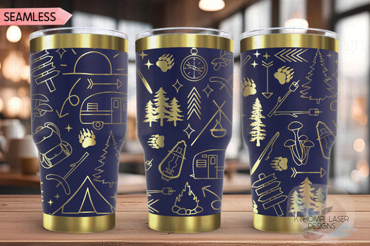 Camping Doodles Tumbler Wrap SVG | 20oz and 30oz Laser Engraving File | Rotary Ready Digital Design | Outdoor Nature SVG