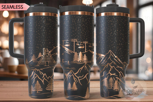 Mountain Ski Lodge Tumbler Wrap SVG | 40oz Laser Engraving File | Rotary Ready Digital Design | Exotic Animal SVG