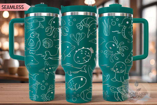 Sea Life Doodles Laser Engraved Full Wrap Design for 40oz Tumbler, Digital Download, SVG, Seamless Design, Tumbler Wrap For Laser Rotary