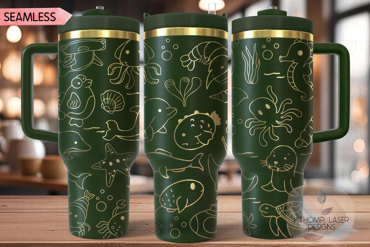 Sea Life Doodles Laser Engraved Full Wrap Design for 40oz Tumbler, Digital Download, SVG, Seamless Design, Tumbler Wrap For Laser Rotary