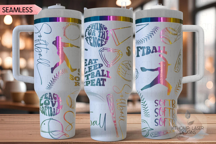 Softball Sports Tumbler Wrap SVG | 40oz Laser Engraving File | Rotary Ready Digital Design | Sports Fan SVG