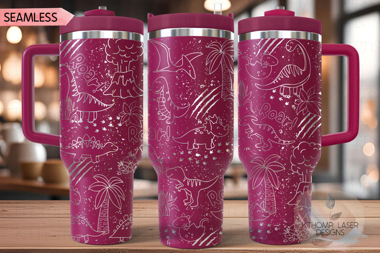 Dinosaur Doodles Distressed Tumbler Wrap SVG | 40oz Laser Engraving File | Rotary Ready Digital Design | Fantasy Magic SVG