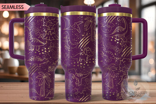 Dinosaur Doodles Distressed Tumbler Wrap SVG | 40oz Laser Engraving File | Rotary Ready Digital Design | Fantasy Magic SVG