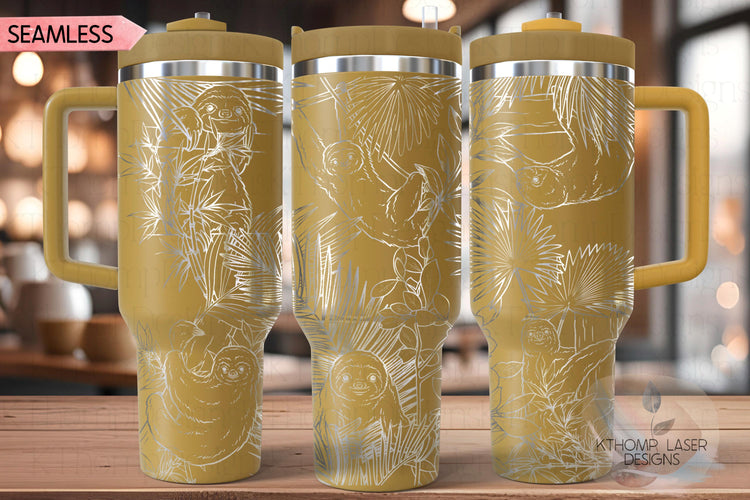 Sloths Tumbler Wrap SVG | 40oz Laser Engraving File | Rotary Ready Digital Design | Jungle Theme SVG