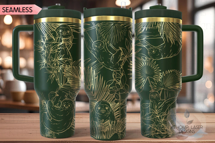 Sloths Tumbler Wrap SVG | 40oz Laser Engraving File | Rotary Ready Digital Design | Jungle Theme SVG