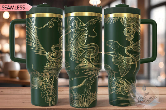 Iguanas and Snakes Tumbler Wrap SVG | 40oz Laser Engraving File | Rotary Ready Digital Design | Jungle Theme SVG