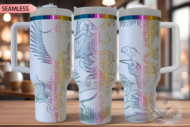 Iguanas and Snakes Tumbler Wrap SVG | 40oz Laser Engraving File | Rotary Ready Digital Design | Jungle Theme SVG