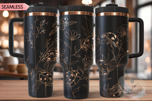 Ladybugs Tumbler Wrap SVG | 40oz Laser Engraving File | Rotary Ready Digital Design | Jungle Theme SVG