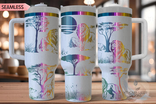 Lions Safari Tumbler Wrap SVG | 40oz Laser Engraving File | Rotary Ready Digital Design | Jungle Theme SVG